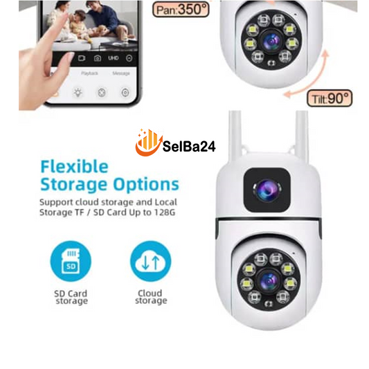 Cámara de video vigilancia Inteligente IP con Tarjeta SD y lente de360°-wifi impermeable y con visión nocturna en Full HD