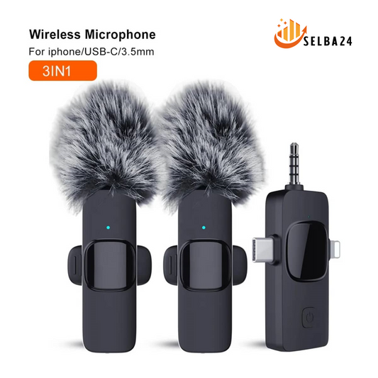 Microfono Inalambrico 3 en 1 para Iphone, Android y Camaras- Sonido Profesional.